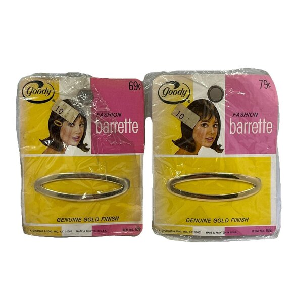Vintage Goody Barrettes #938 Gold Finish Oval Clips 2PK 60s Mod Retro Sleek - Picture 1 of 8
